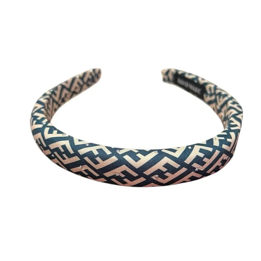 💎2/$30💎 Handmade Upcycled Designer Inspired Teal And Cream FF Patterned Headband